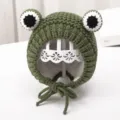 Cute infant frog knit hat with fleece lining and earflaps, warm winter baby beanie. - One Size / Green (Fleece Lined)