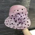 Pink polka dot mesh sun hat for women summer breathable sun protection fisherman basin hat. - One Size 58cm / Purple Pink
