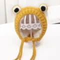 Adorable cute frog plush lined knit hat for baby, warm winter beanie with braided ties. - One Size / Yellow (Fleece-lined)