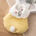 Cute winter pet cotton clothes with rabbit tail and floral ruffled collar detail for small dogs and cats. - XS / Rocker Yellow