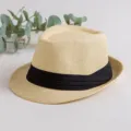 Classic straw fedora hat for men women, summer beach sun protection panama woven jazz cap. - One Size / Yellow