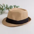 Classic straw fedora hat with black band, stylish sun protection panama beach hat for summer. - One Size / Khaki