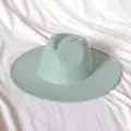 Mint green wool fedora hat for women men wide flat brim retro jazz hat plain solid color - One Size / Mint Green
