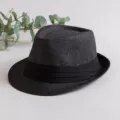 Black straw fedora hat for men and women, classic panama sun beach hat with black band, stylish. - One Size / Black