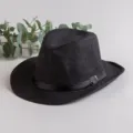 Black straw cowboy hat for men, wide brim summer sun protection beach fedora with band. - One Size / Black