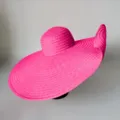 Oversized floppy straw hat in hot pink, 70cm wide brim beach sun hat for women vacation style. - One Size / Rose Red