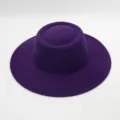 Purple wool felt wide brim jazz hat retro punk style flat brim dome bowler hat for women - One Size / Purple