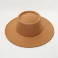 Sombrero de fieltro ala ancha camello, sombrero jazz plano vintage, gorro de lana cálido. - Talla única / Caqui