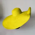 Oversized straw sun hat for women, 70cm wide brim, foldable beach hat for summer vacation. - One Size / Yellow