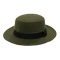 Cappello in feltro di lana piatto rétro, fedora vintage a tesa corta con nastro nero autunno. - Taglia unica / Stile Nastro / Verde militare