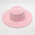 Rosa lana plano top sombrero clasico mujeres invierno solido color fieltro bombin retro jazz sombrero - Talla única / Rosa