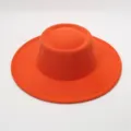 Sombrero fieltro lana plano naranja brillante elegante ala ancha retro jazz gorra mujer moda - Talla única / Naranja