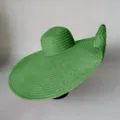 Oversized green straw hat for women, 70cm wide brim summer beach sun hat, foldable resort headwear. - One Size / Green