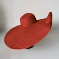 Oversized red straw beach sun hat for women, wide brim foldable summer vacation sun hat. - One Size / Bright Red