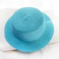 Sky blue straw boater hat for summer, flat top sun protection beach hat fashion accessory - Adult (56-58cm) / Lake Blue