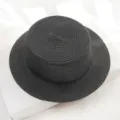 Black straw boater hat for summer sun protection, classic solid flat top straw hat. - Adult (56-58cm) / Black