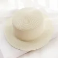 Summer flat top straw hat for women and men, stylish woven beach sun visor hat off white. - Adult (56-58cm) / Cream