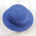Summer blue straw hat flat top sun hat stylish candy color beach hat for men and women. - Adult (56-58cm) / Sapphire Blue