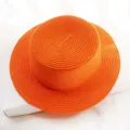 Orange straw hat for women men summer flat top beach sun hat solid color woven hat fashion - Orange