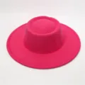 Sombrero fedora de fieltro de ala ancha rosa, gorro de jazz vintage, elegante sombrero liso. - Talla única / Rosa rojo
