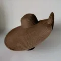 Brown oversized straw hat variant, 70cm large brim beach sun protection cap style - One Size / Coffee