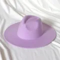 Lavender wide brim wool felt fedora hat, solid color retro jazz hat for women and men. - One Size / Light Purple