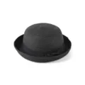 Black straw bowler hat with ribbon bow, classic dome sun protection beach hat for summer. - Adult / Black