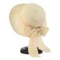 Beige straw sun hat with large bow, elegant wide brim beach hat for women summer vacation. - Beige