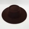 Sombrero de jazz de fieltro de ala ancha marrón vintage elegante gorro fedora de lana lisa - Talla única / Café