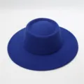 Clásico sombrero de jazz de lana azul de ala ancha, sombrero fedora retro liso. - Talla única / Azul zafiro