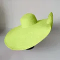 Womens 70cm Extra Large Brim Straw Hat Foldable Beach Sun Hat Summer UV Protection Green - One Size / Neon Yellow