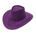 Purple western cowboy hat for men and women, vintage suede large brim sunshade tourism hat. - One Size / Purple