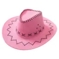 Pink western cowboy hat, suede texture with black stitching, stylish sun protection outdoor cap. - One Size / Pink
