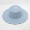 Sombrero de fieltro de lana azul claro de ala ancha, sombrero de jazz plano retro elegante. - Talla única / Azul cielo
