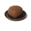 Brown straw fedora hat with black ribbon bow, stylish sun protection beach hat for summer. - Coffee