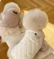 Dettaglio gilet trapuntato per cani piccoli, simpatico patch orsetto, vestiti invernali caldi. - Orso di latte bianco