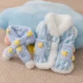 Inverno gatto cane caldo gilet pile set sciarpa carino stella a righe vestiti animali - XS / Set / Blu Bondi