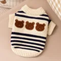 Pull rayé mignon pour chien chat avec broderie d'ours, vêtement chaud hiver animal vue principale. - XS / Bleu Bondi