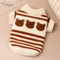 Joli pull raye pour animal de compagnie avec broderie d'ours vetements d'hiver pour chien - XS / Brun Lomi