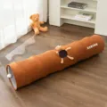 Foldable plush cat tunnel interactive toy with teddy bear and hole for pets playing and resting - Brown Bear Large / Unisex