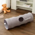 Grey plush foldable cat tunnel toy with hanging ball for pet amusement and daily entertainment - Grey Small / Unisex