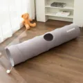 Collapsible grey cat tunnel toy with play ball and peek hole, perfect for indoor pets and fun. - Grey Large / Unisex
