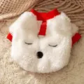 Cute White Bear Pet Fleece Vest Fall Winter Warm Puppy Cat Clothes with D-Ring Red Trim - White Bear / M (Recommended weight 2.5-4kg)