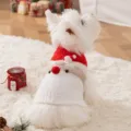 Suesse Weihnachten Santa Claus Hundepullover, warme strickte aermellose Haustierbekleidung. - S / Cremeweiß