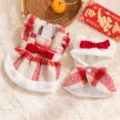 Christmas cat dog dress cute plaid skirt plush warm pet apparel winter holiday costume outfit - XL / Red Plaid Two-Piece Set