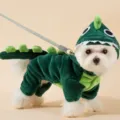 Niedliches Dinosaurier Haustierkostüm für kleine Hunde, weiches Plüsch-Vierbeiner-Outfit - XS(Empfohlenes Gewicht 0.5-1.5kg) / Grüner kleiner Dinosaurier (Mit D-Ring)