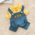Cute pet denim overalls with yellow striped shirt and carrot embroidery for small dogs cats. - Carrot - Thin Four-Legged Jumpsuit / XS (Recommended weight 0.5-1.5kg)