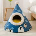 Accogliente tenda letto blu con motivo pecora per animali domestici gatti cani caldi invernali. - S (38*38cm) / Agnello Bianco