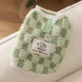 Groene fleece hondenpullover schattige winter huisdierkleding warme puppykleding met metalen ring - Groen schaakbordpatroon #