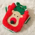 Carino gilet in pile di natale per cani gatti con disegno di corna di renna, caldo. - Abbigliamento in pile rosso con alce